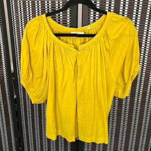 Doen Button Front Short Sleeve Blouse, L, Chartreuse